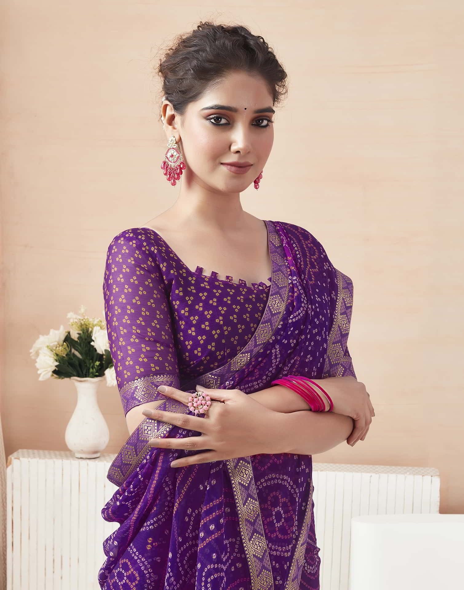 Purple Bandhani Chiffon Saree