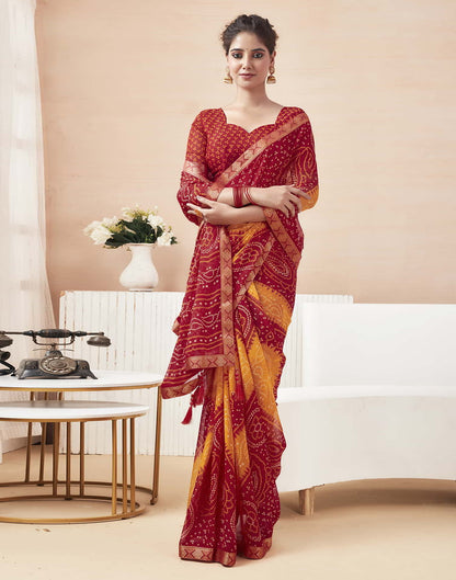 Red Bandhani Chiffon Saree