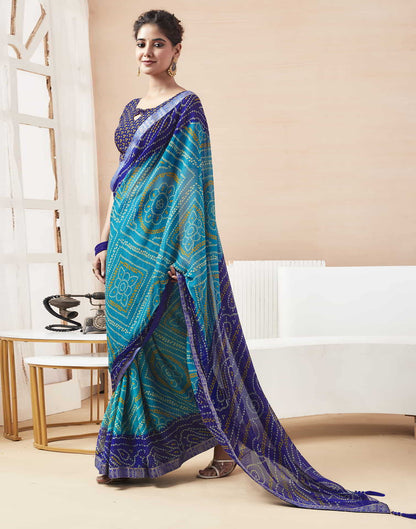 Blue Bandhani Chiffon Saree