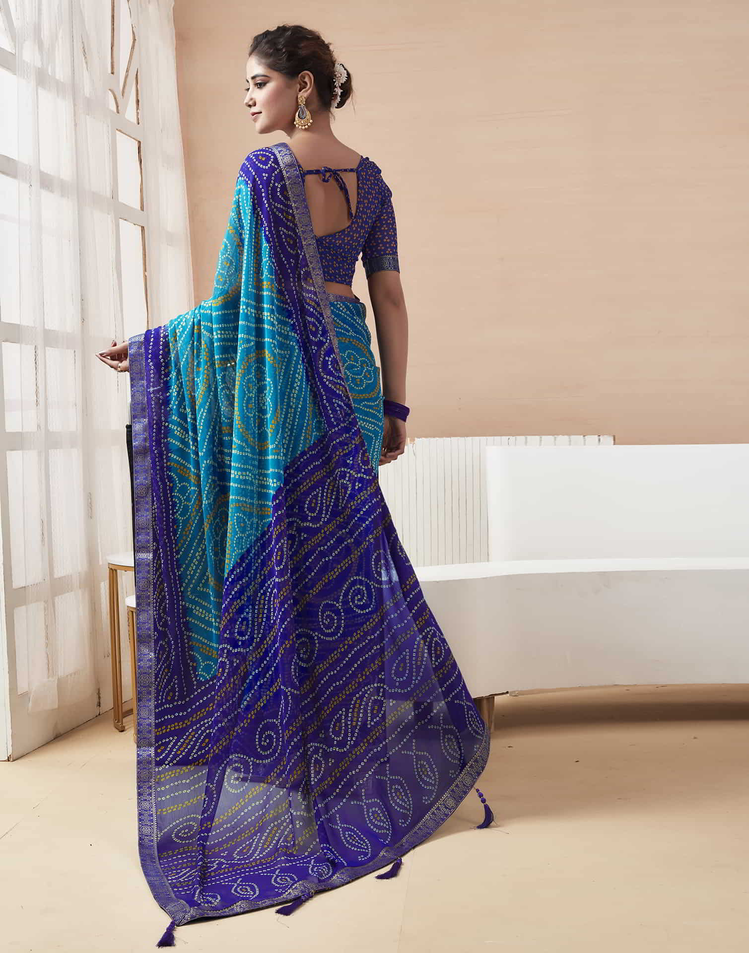 Blue Bandhani Chiffon Saree