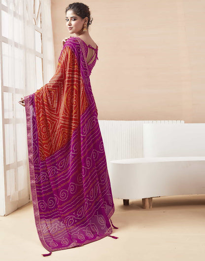 Magenta Bandhani Chiffon Saree