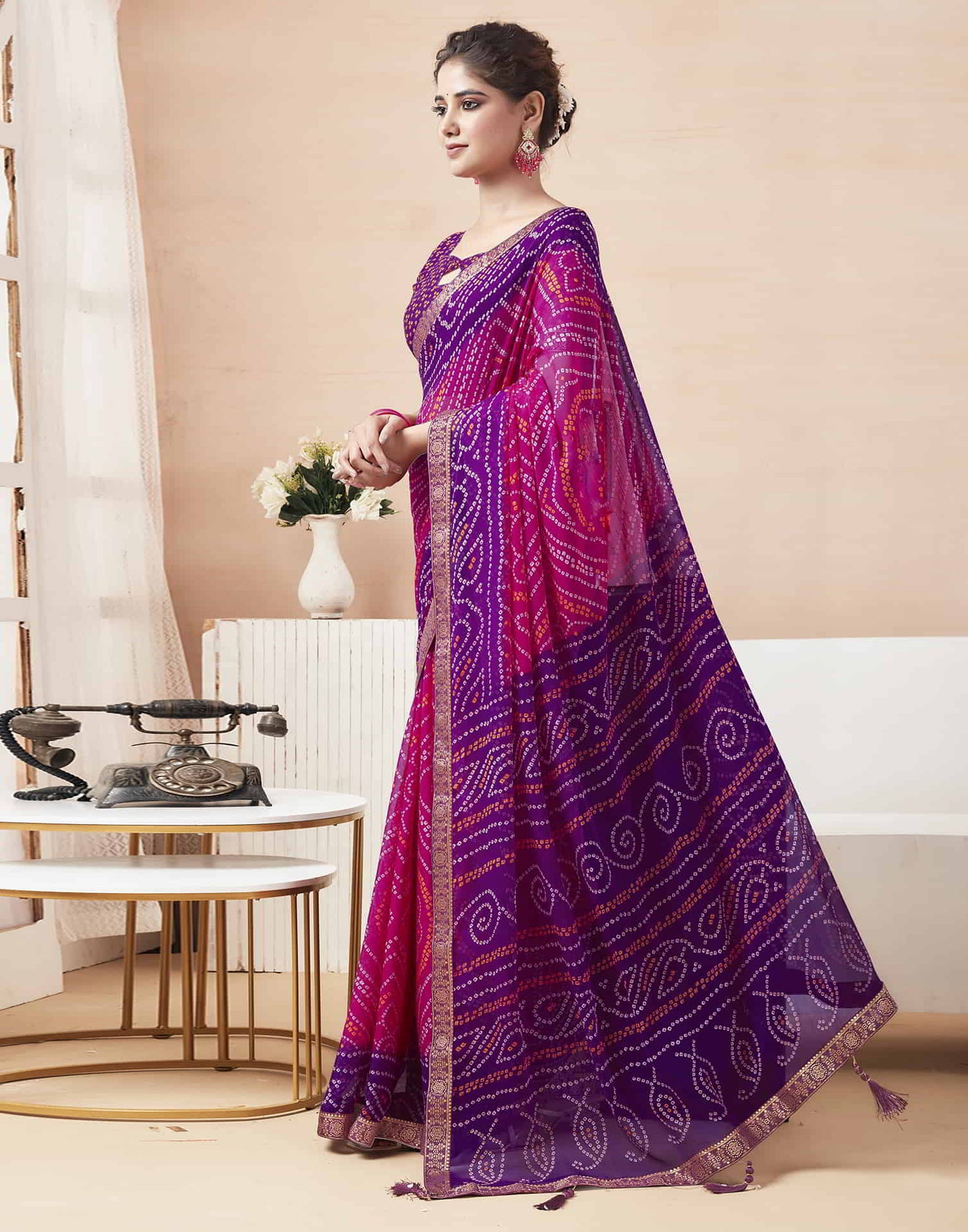 Purple Bandhani Chiffon Saree