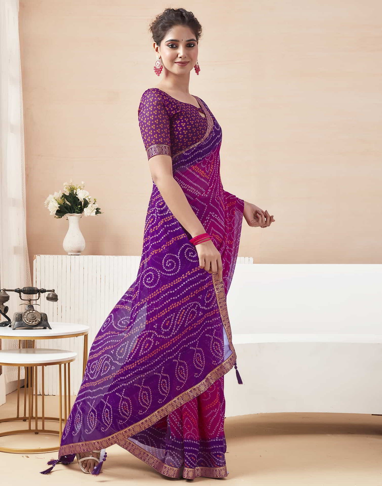 Purple Bandhani Chiffon Saree