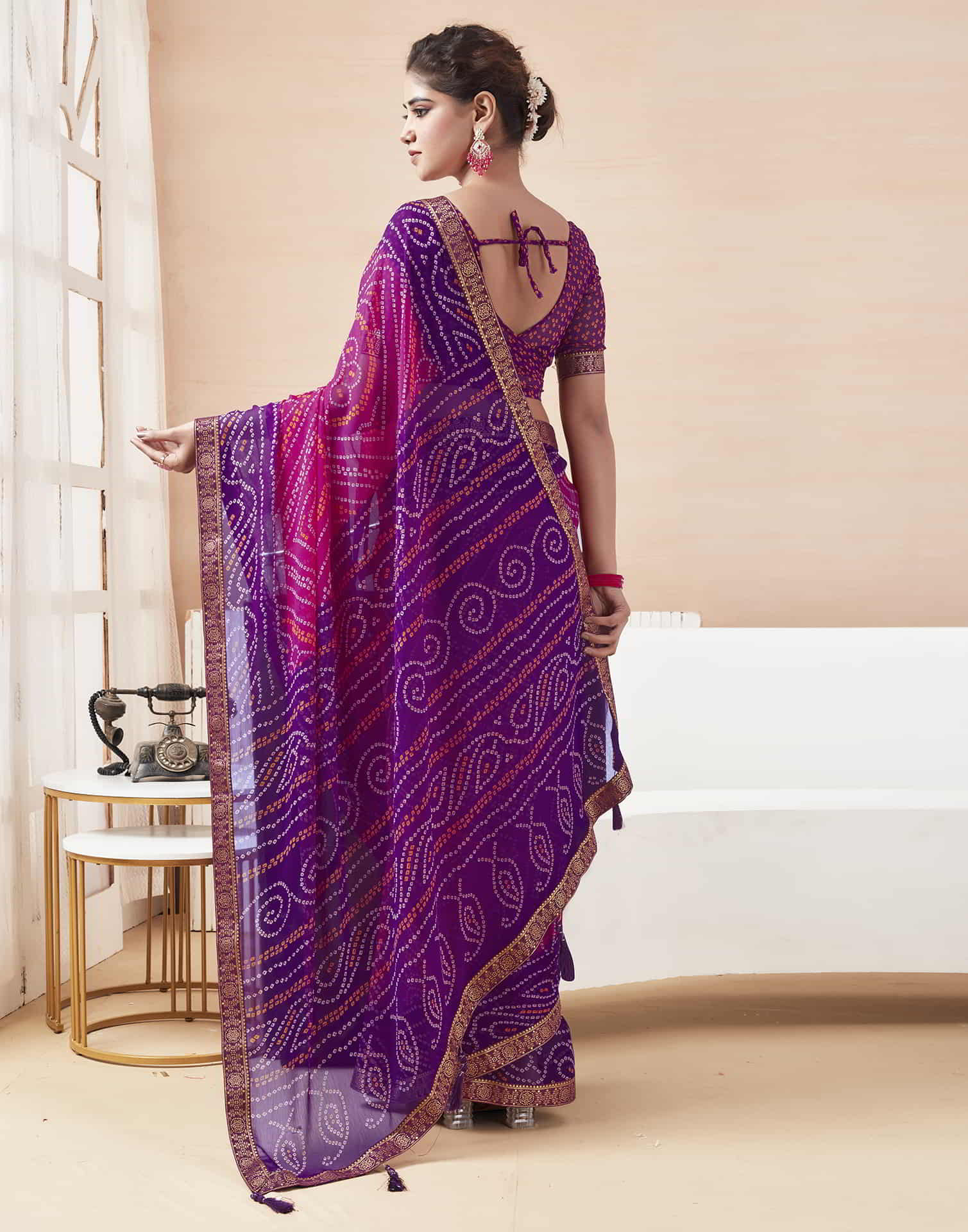 Purple Bandhani Chiffon Saree