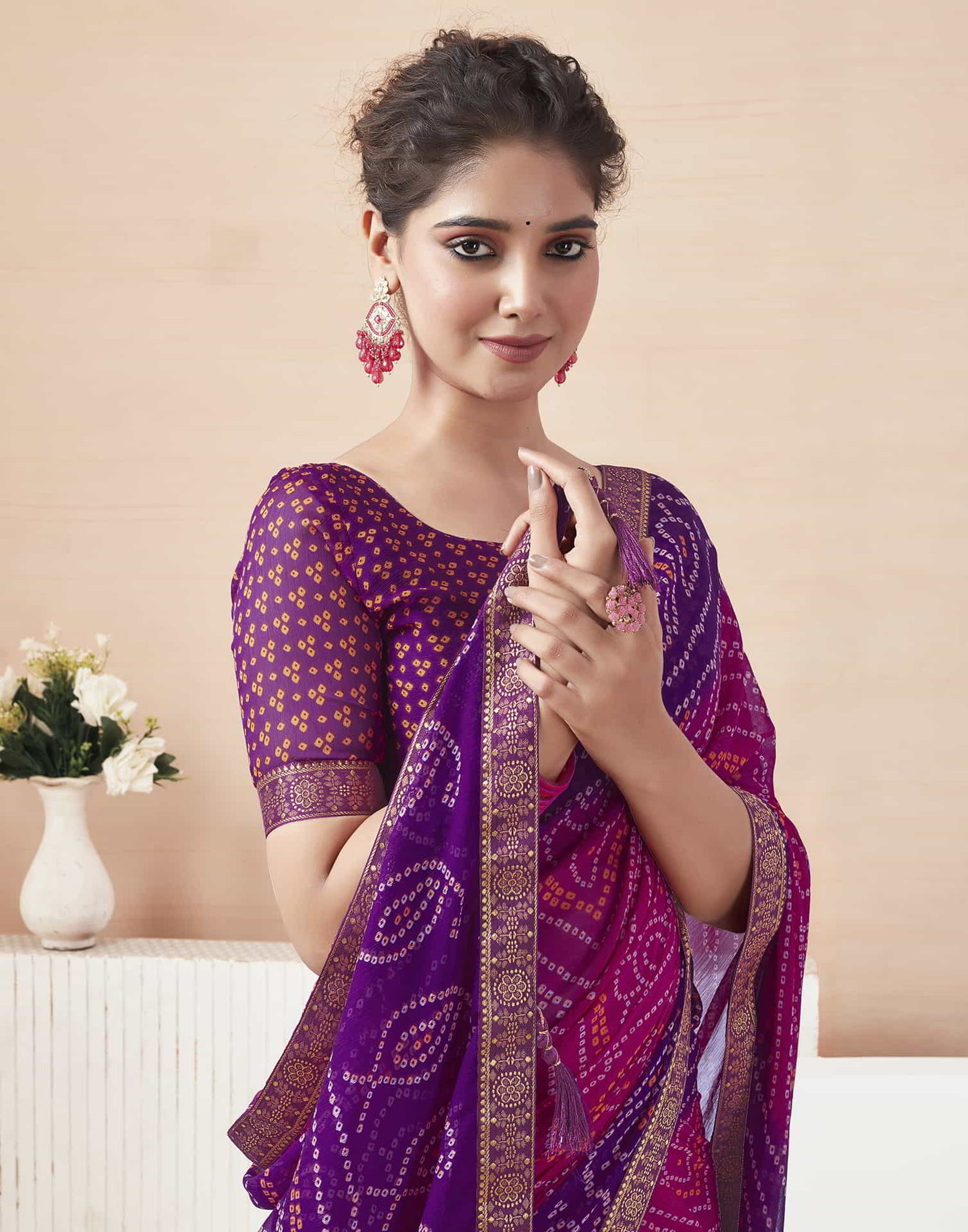 Purple Bandhani Chiffon Saree