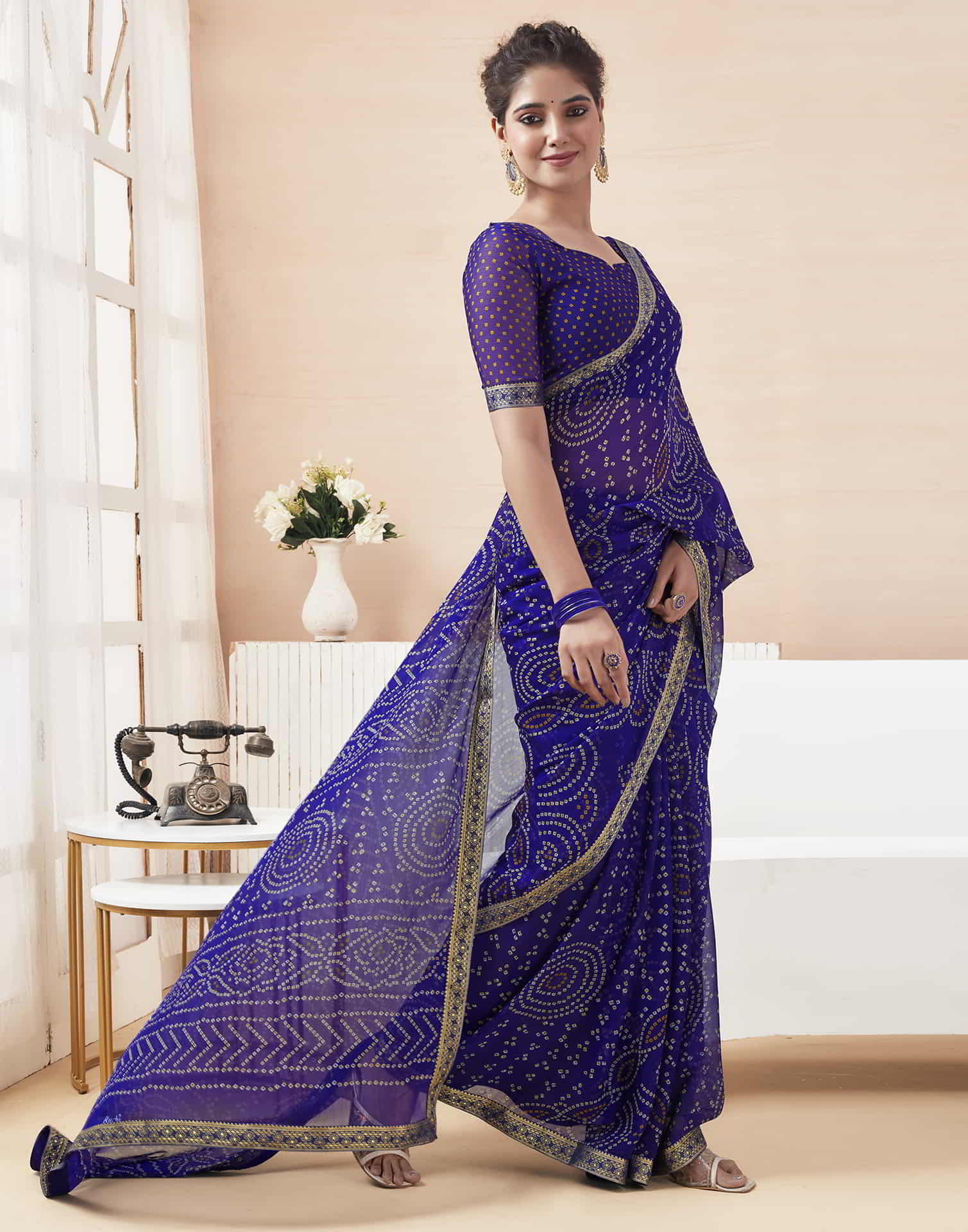 Blue Bandhani Chiffon Saree