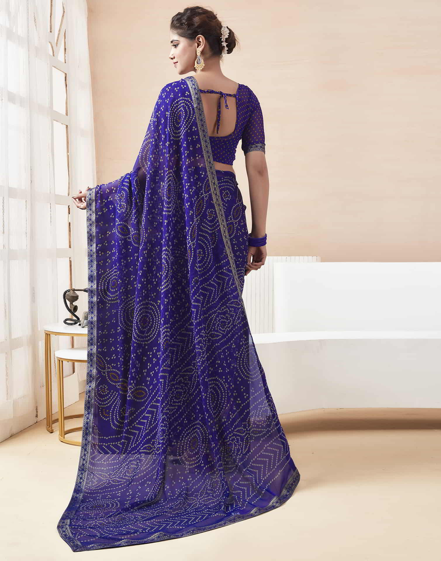 Blue Bandhani Chiffon Saree