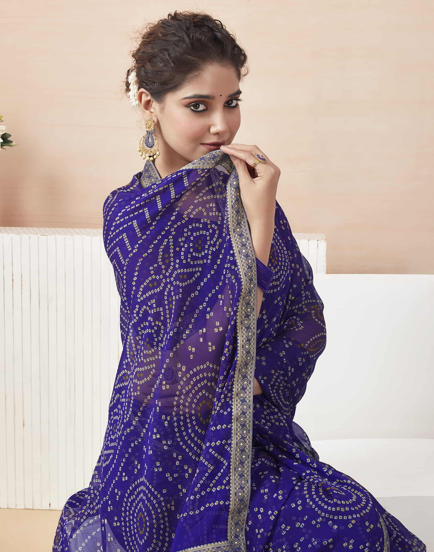 Blue Bandhani Chiffon Saree