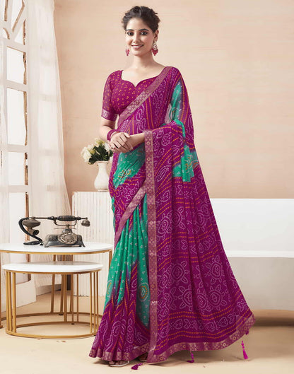 Magenta Bandhani Chiffon Saree