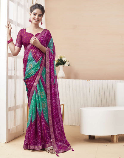 Magenta Bandhani Chiffon Saree