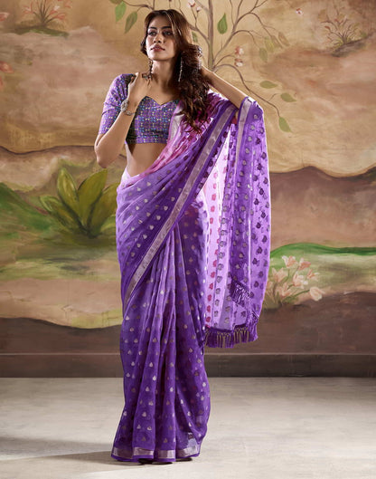 Purple Banarasi Georgette Woven Saree