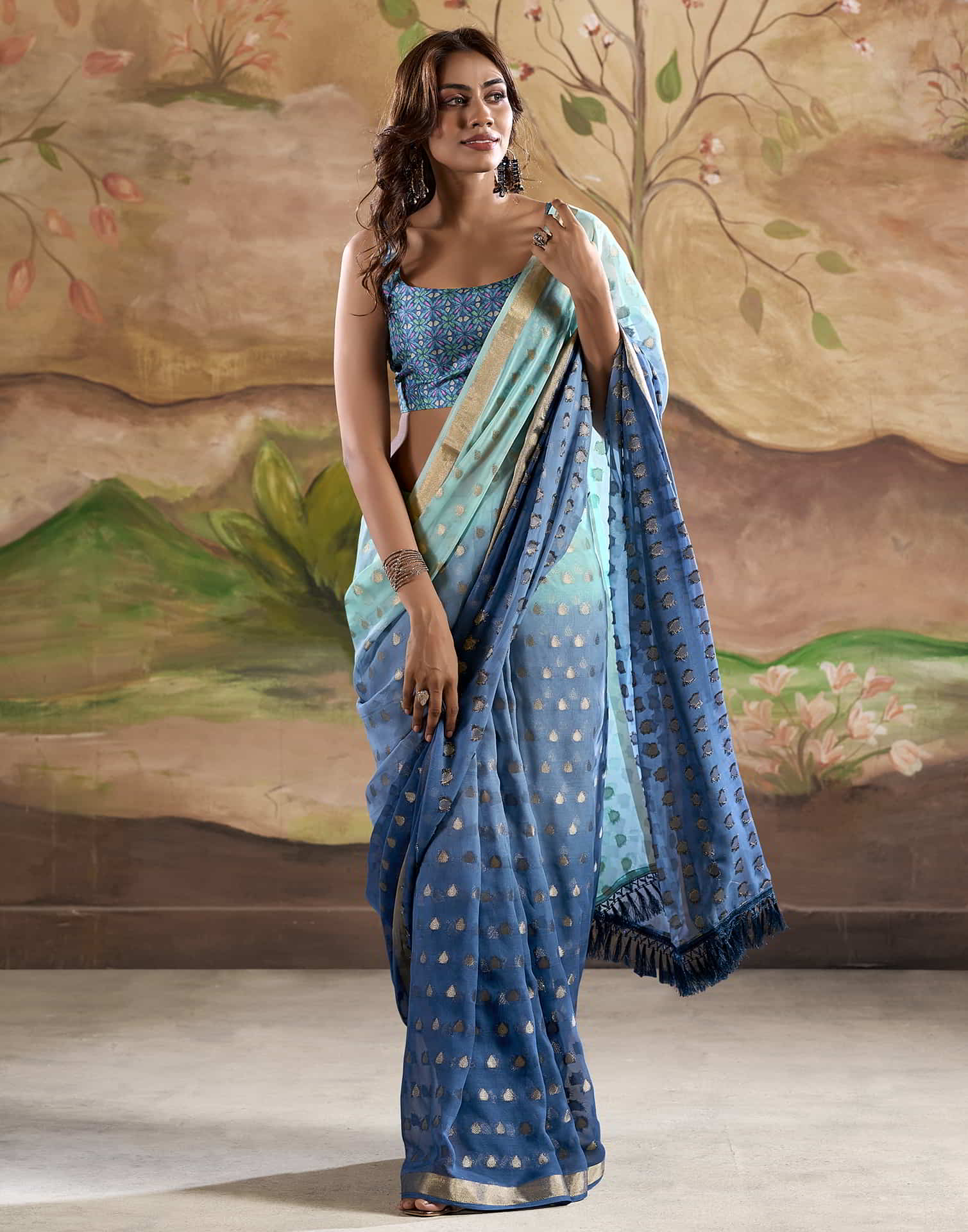 Blue Banarasi Georgette Woven Saree