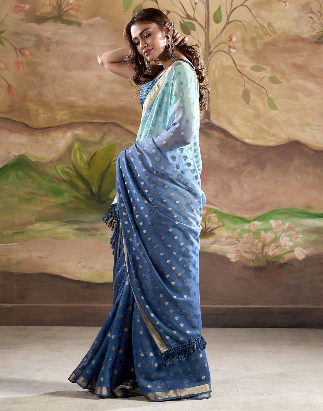 Blue Banarasi Georgette Woven Saree