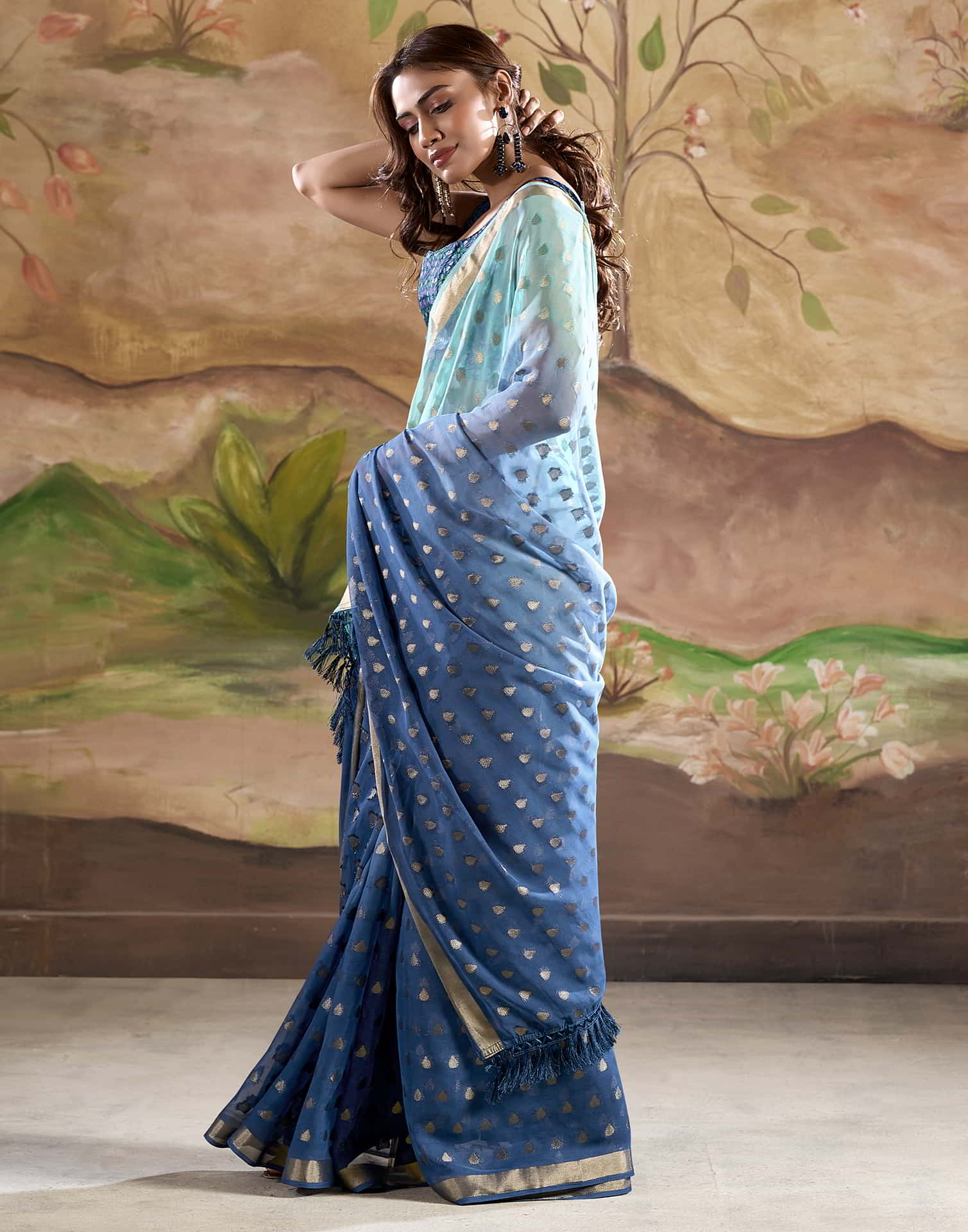 Blue Banarasi Georgette Woven Saree