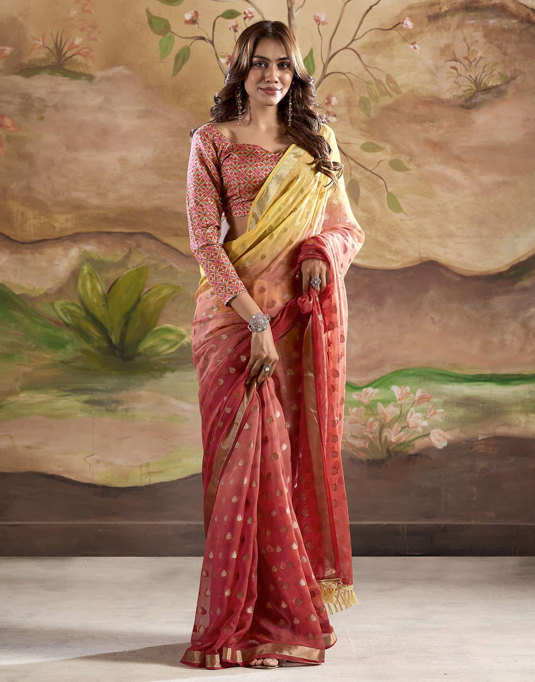 Red Banarasi Georgette Woven Saree