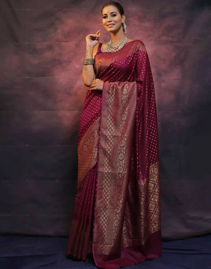 Wine Banarasi Silk Woven Saree