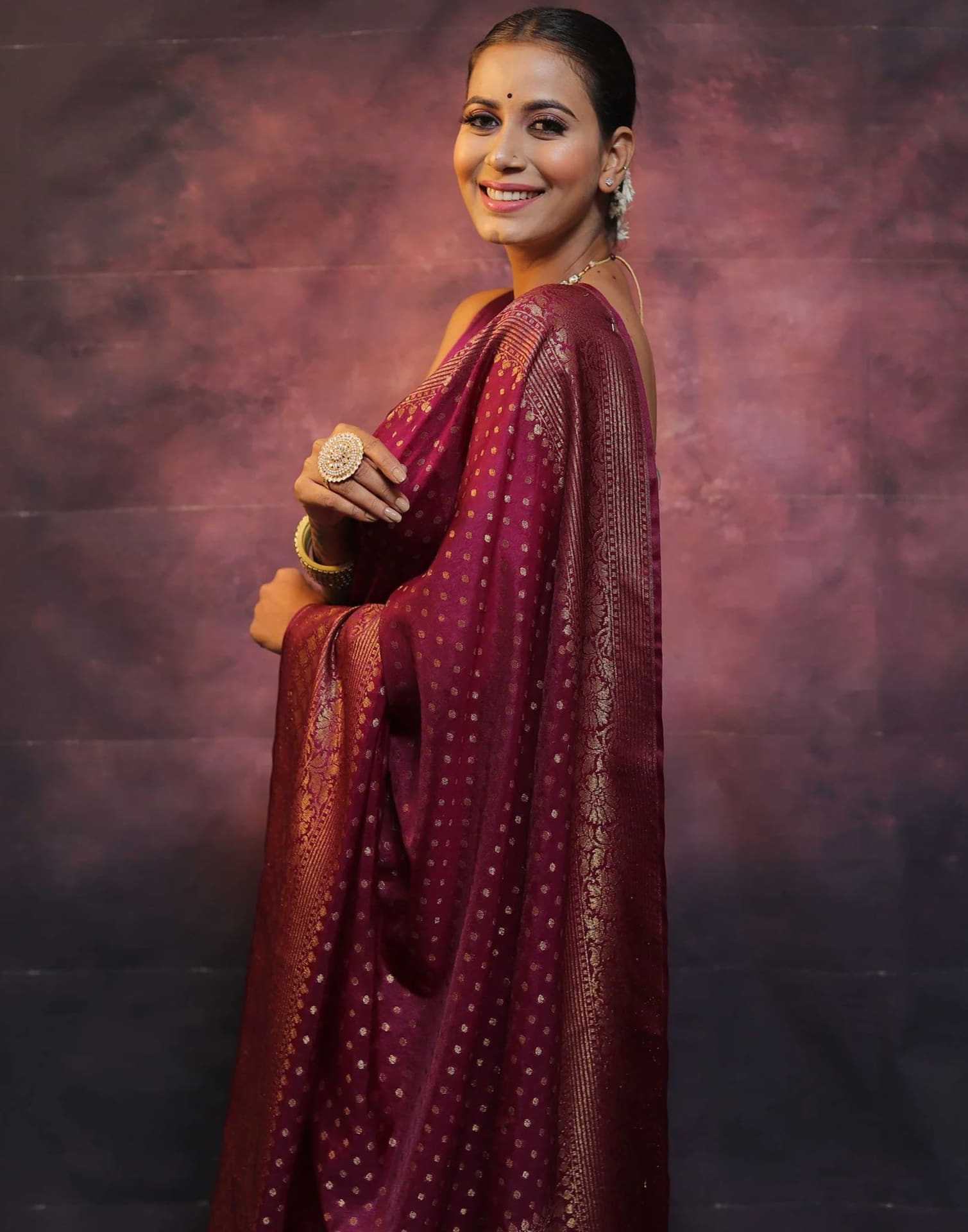 Wine Banarasi Silk Woven Saree