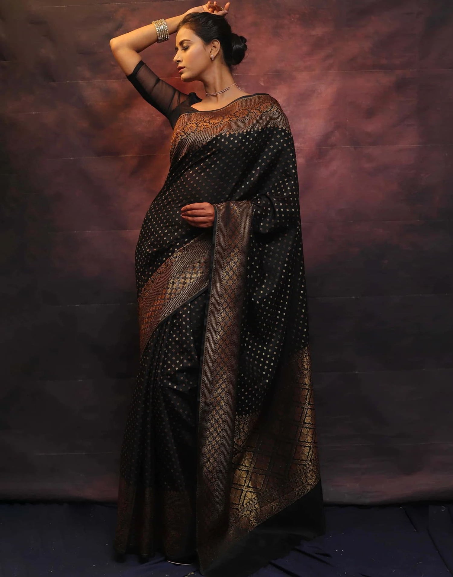 Black Banarasi Silk Woven Saree