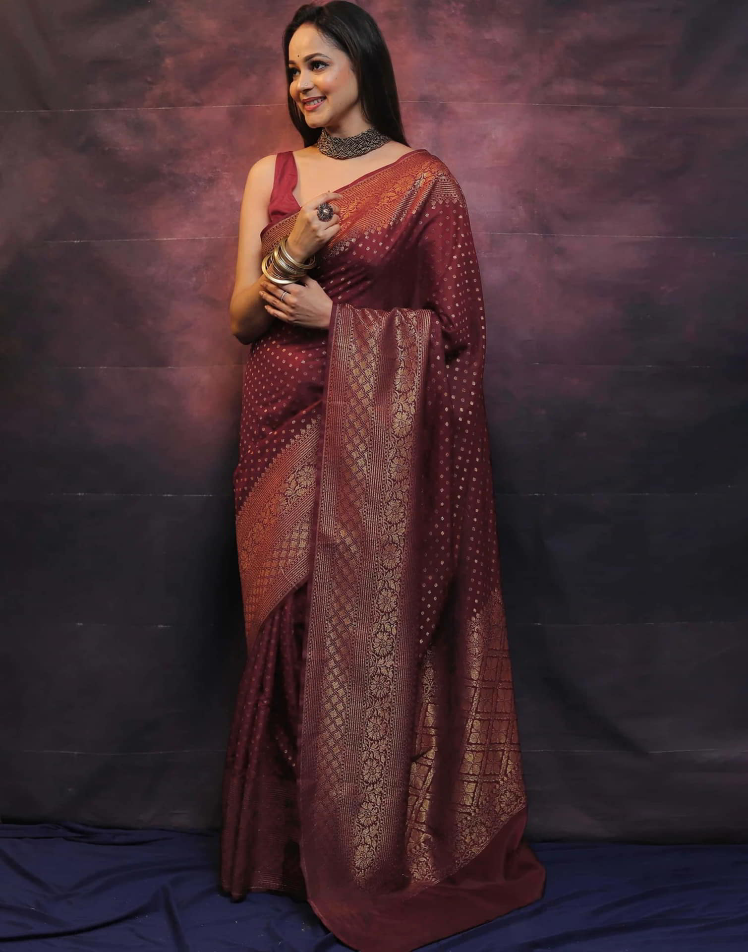 Maroon Banarasi Silk Woven Saree