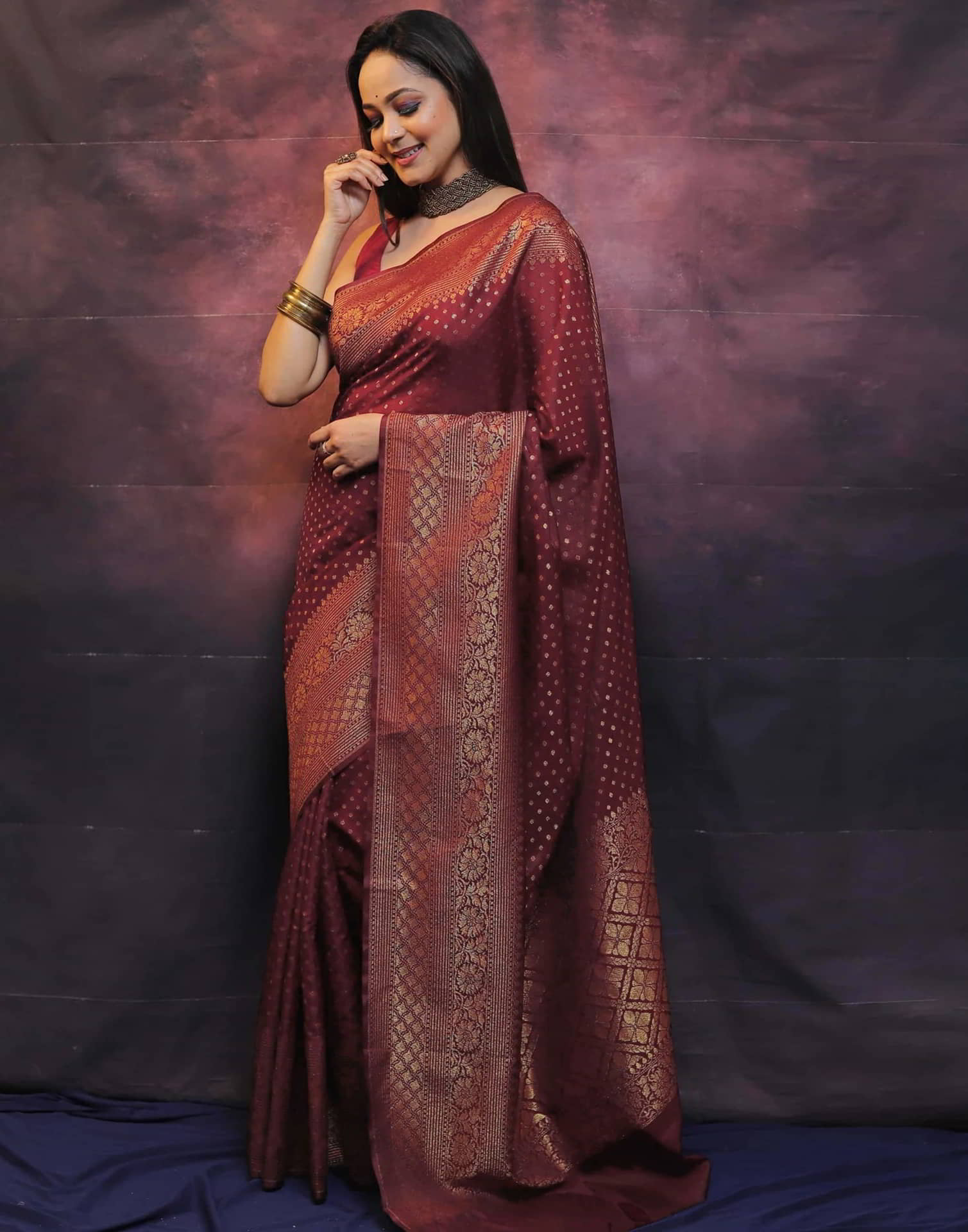 Maroon Banarasi Silk Woven Saree