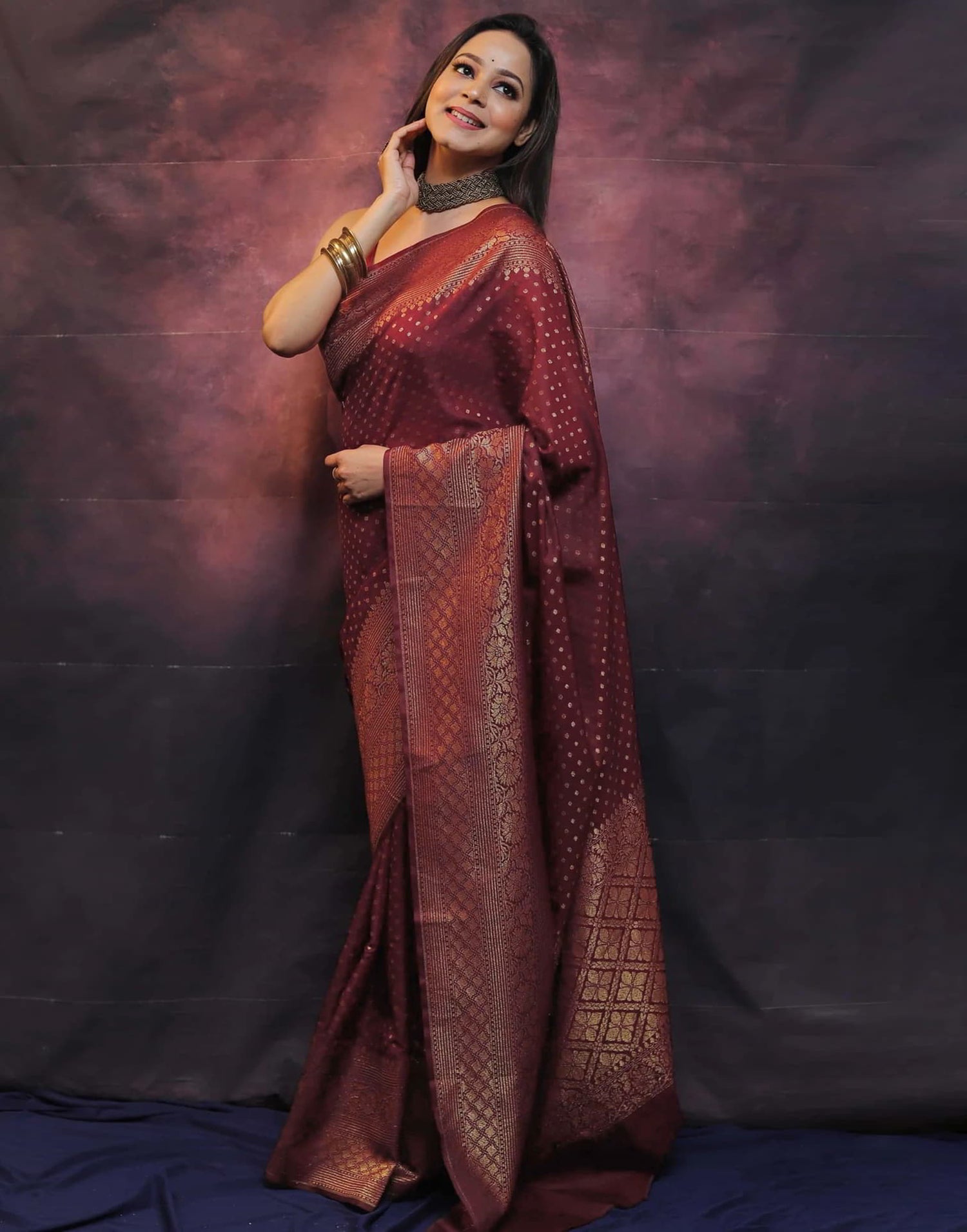 Maroon Banarasi Silk Woven Saree