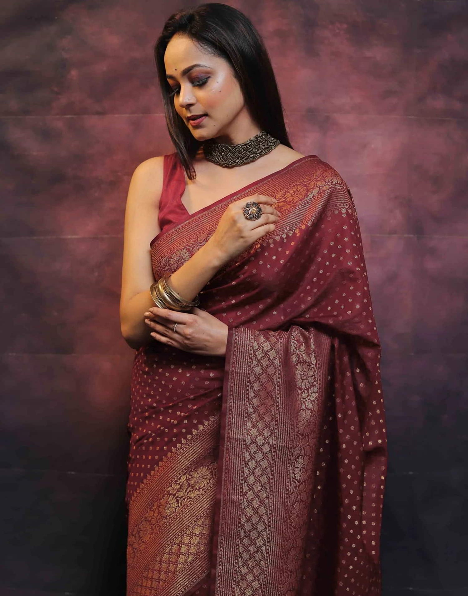 Maroon Banarasi Silk Woven Saree