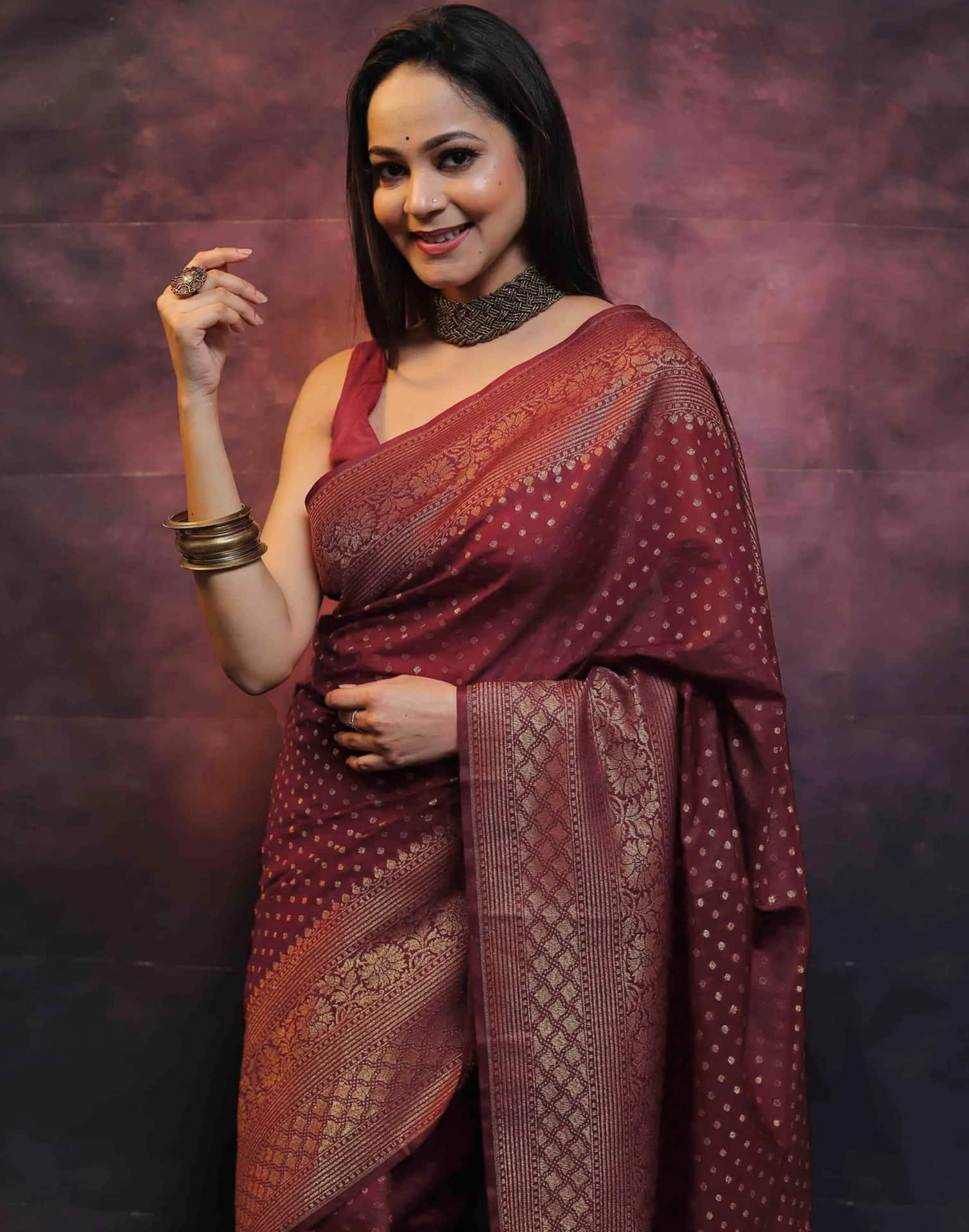 Maroon Banarasi Silk Woven Saree