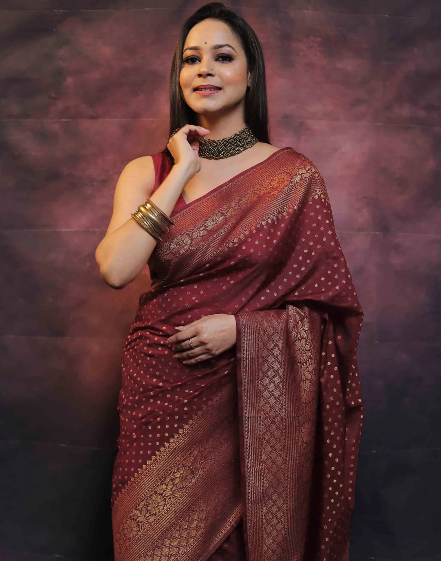 Maroon Banarasi Silk Woven Saree