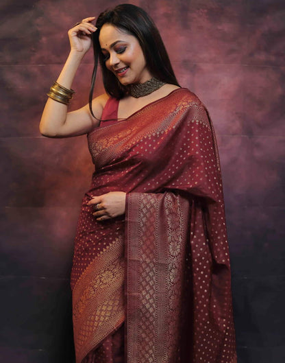 Maroon Banarasi Silk Woven Saree