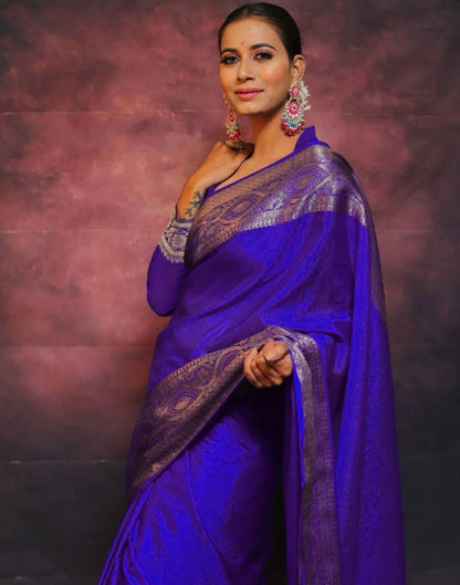 Blue Banarasi Silk Woven Saree