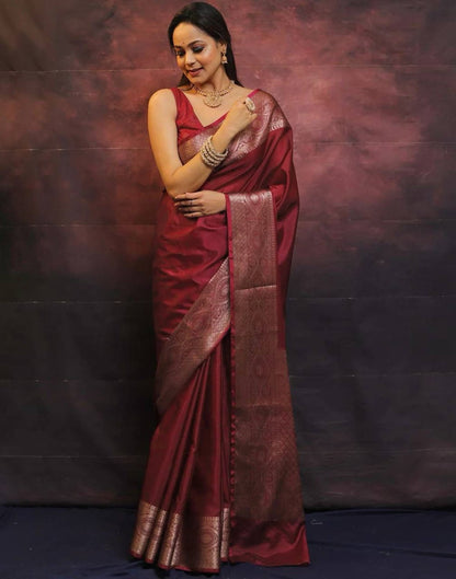 Maroon Banarasi Silk Woven Saree