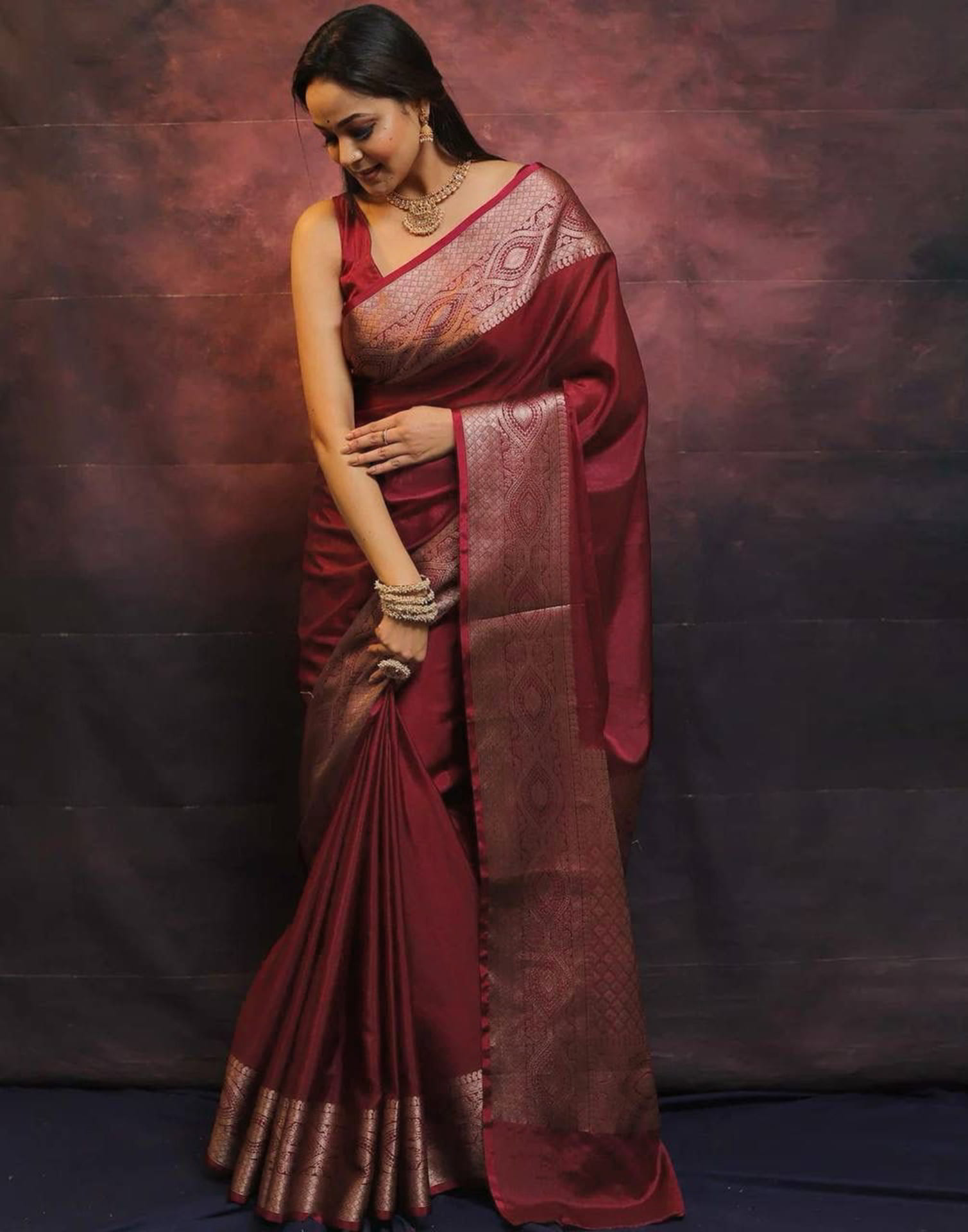 Maroon Banarasi Silk Woven Saree