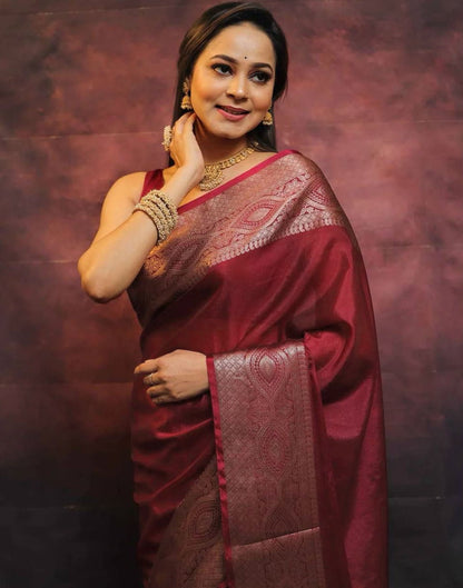 Maroon Banarasi Silk Woven Saree