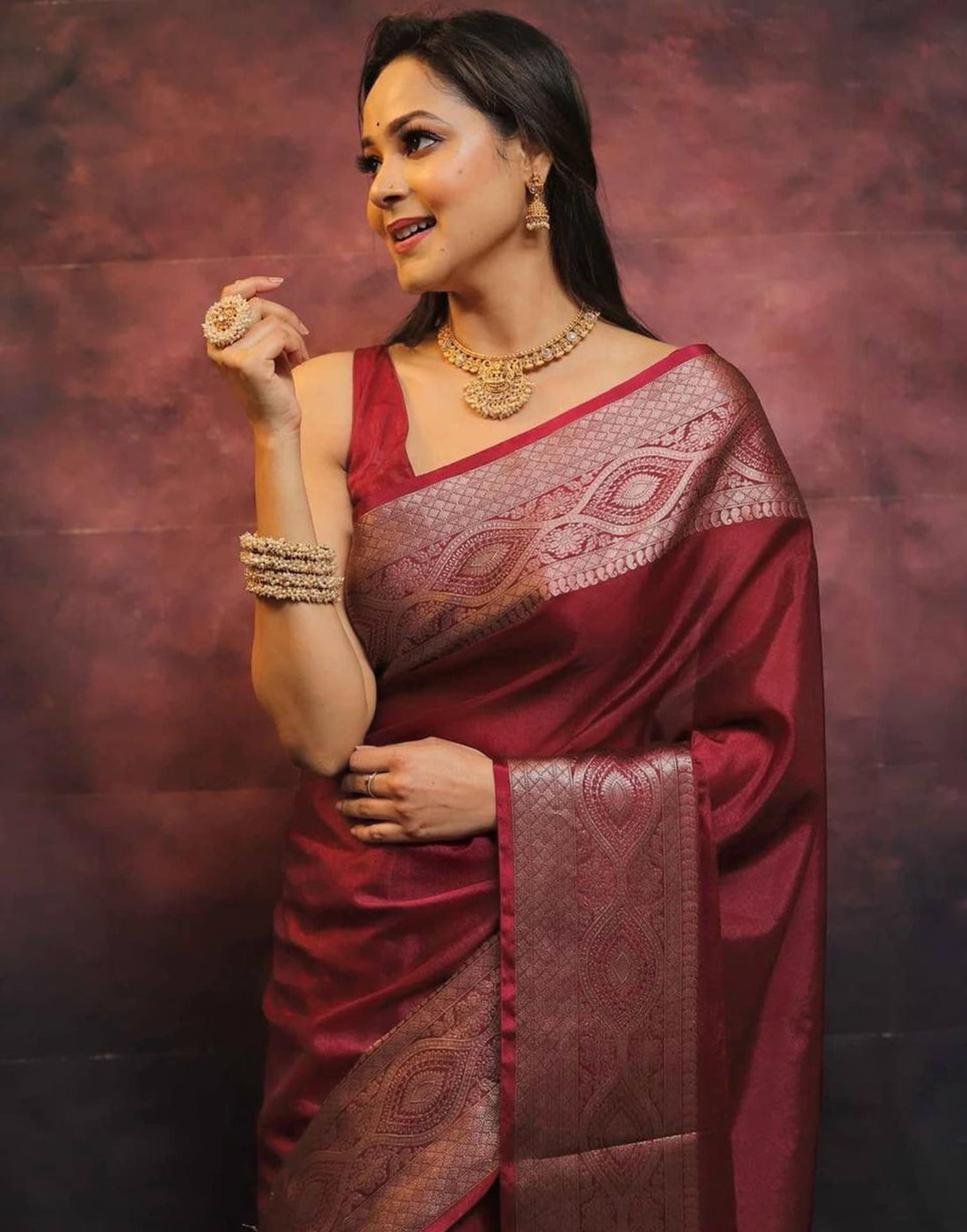 Maroon Banarasi Silk Woven Saree