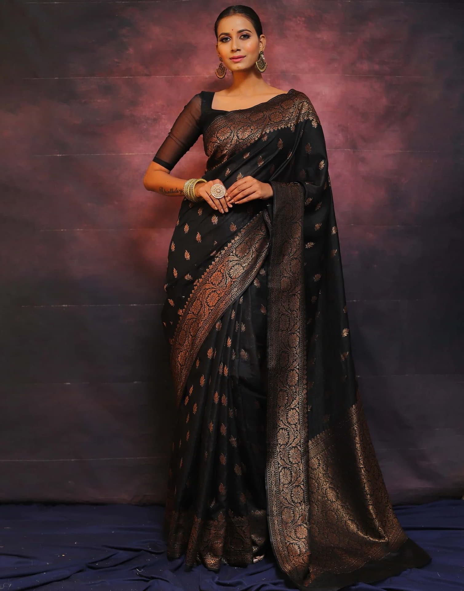 Black Banarasi Silk Woven Saree