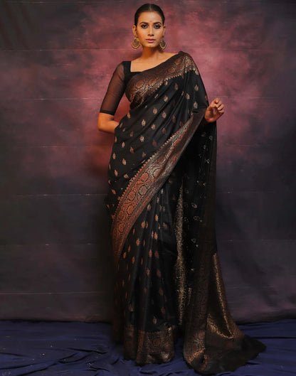 Black Banarasi Silk Woven Saree