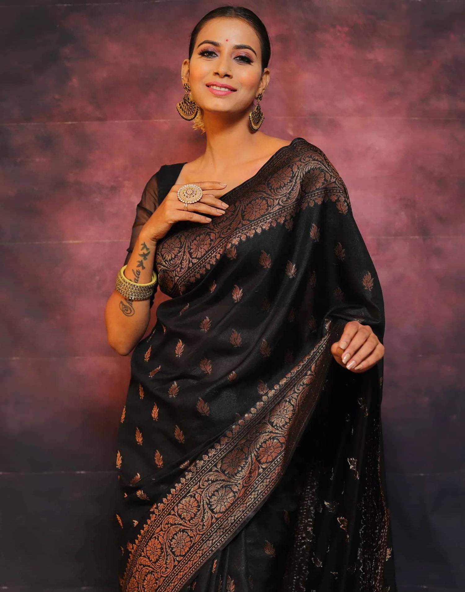 Black Banarasi Silk Woven Saree