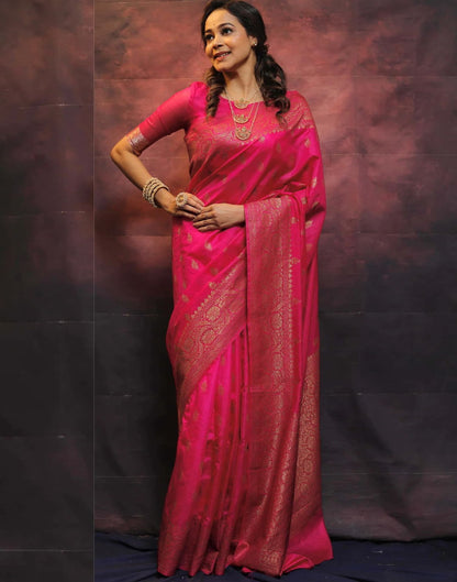 Pink Banarasi Silk Woven Saree