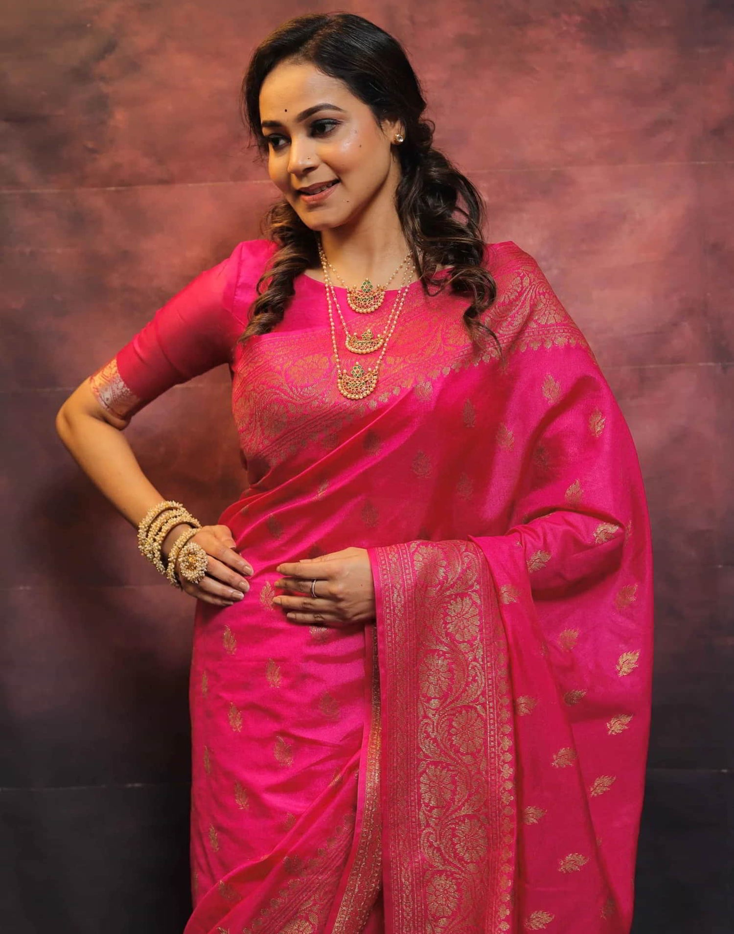 Pink Banarasi Silk Woven Saree