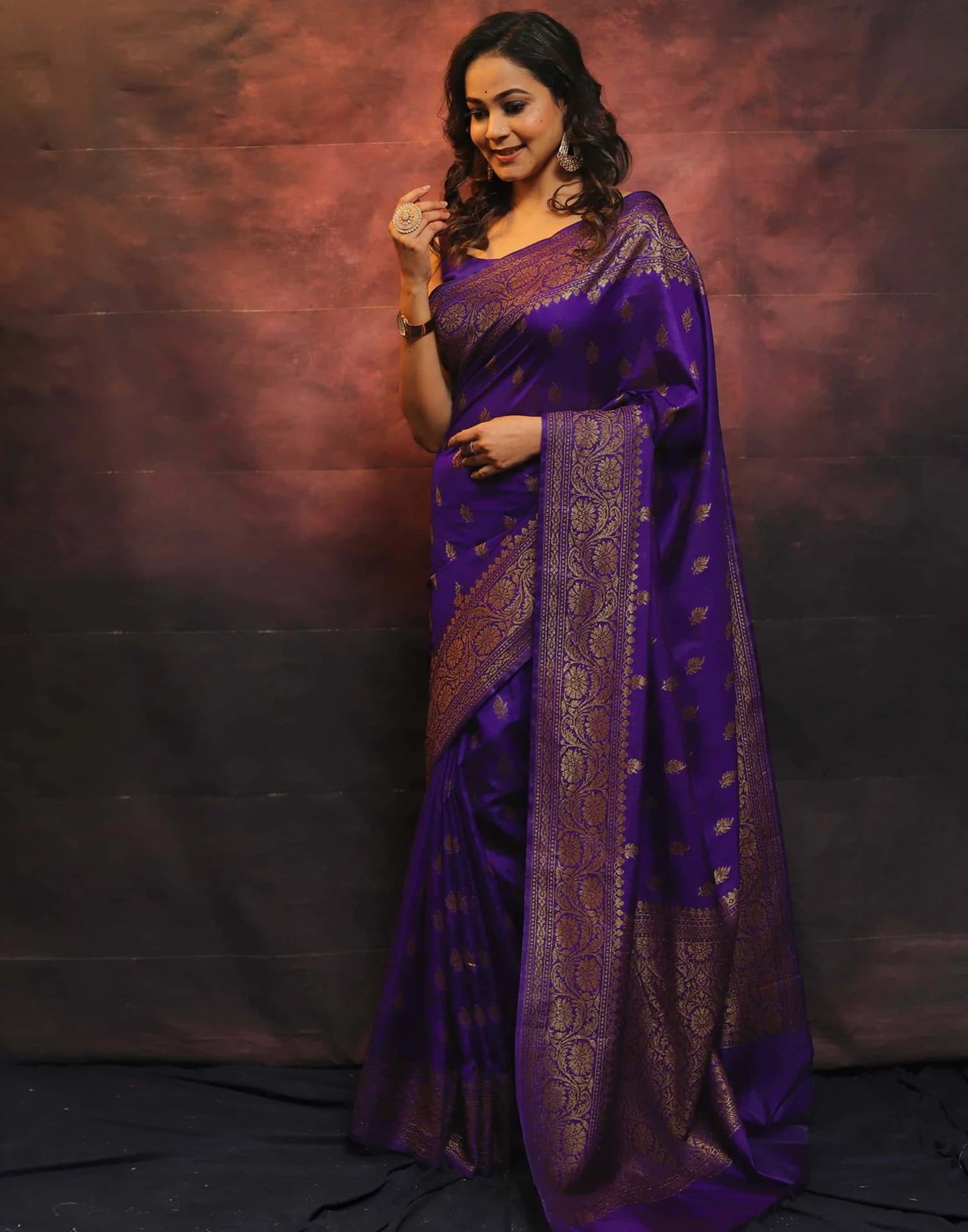 Purple Banarasi Silk Woven Saree