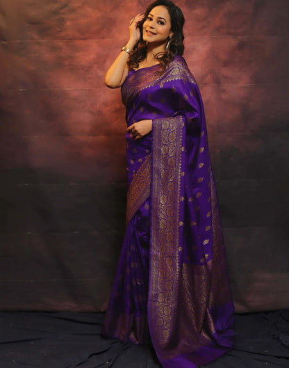 Purple Banarasi Silk Woven Saree