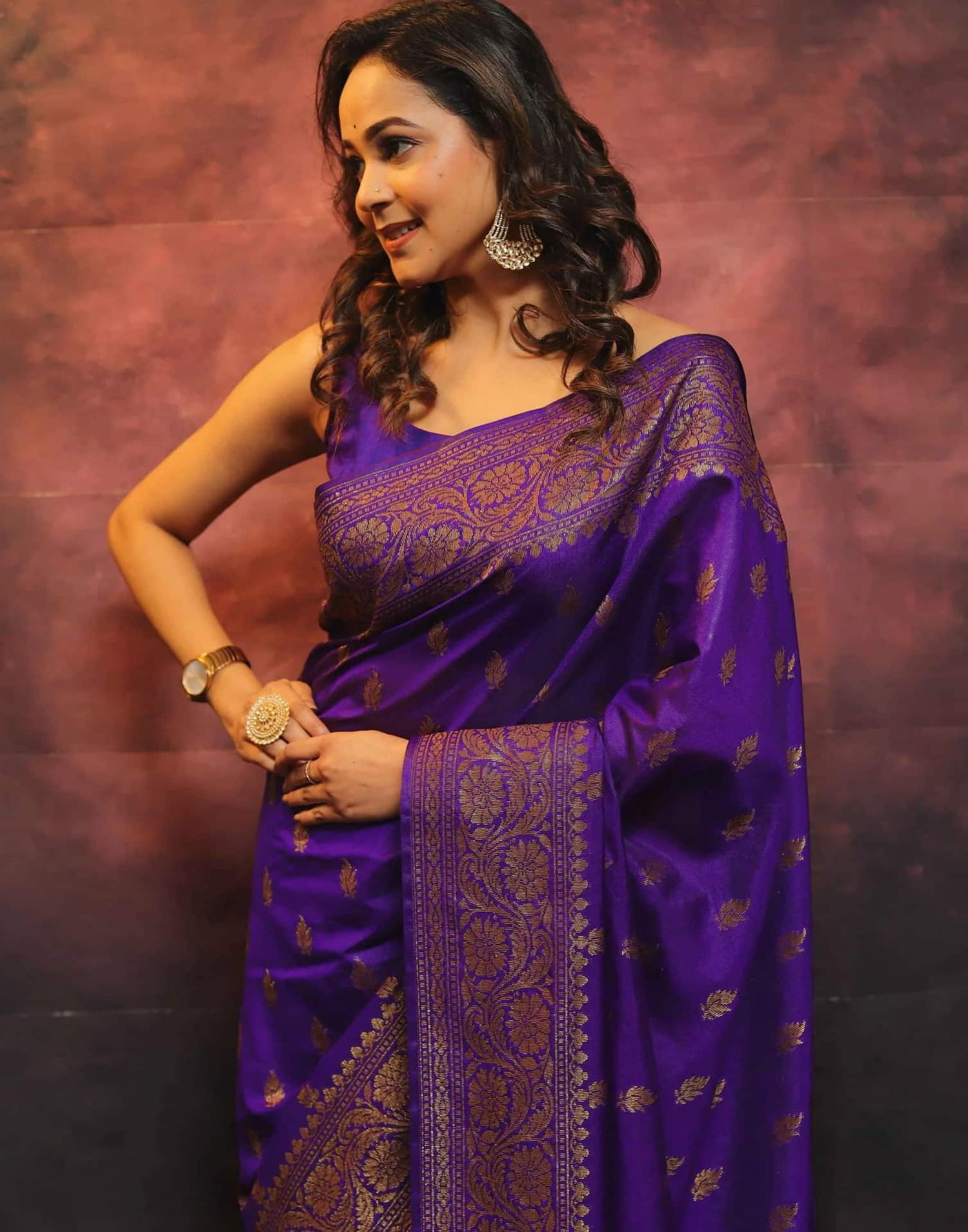 Purple Banarasi Silk Woven Saree