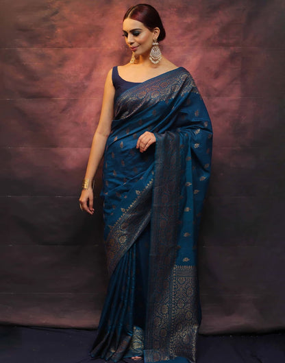 Blue Banarasi Silk Woven Saree