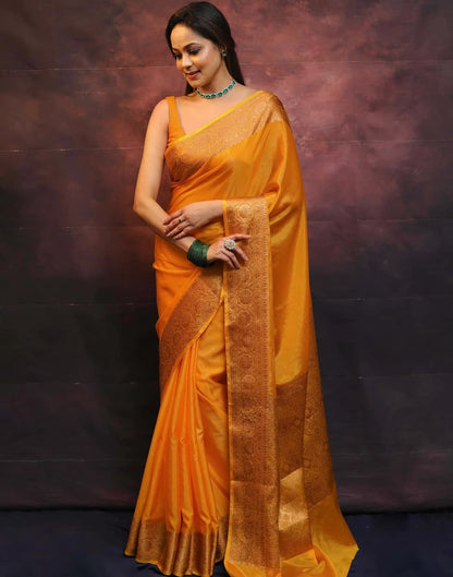 Yellow Banarasi Silk Woven Saree