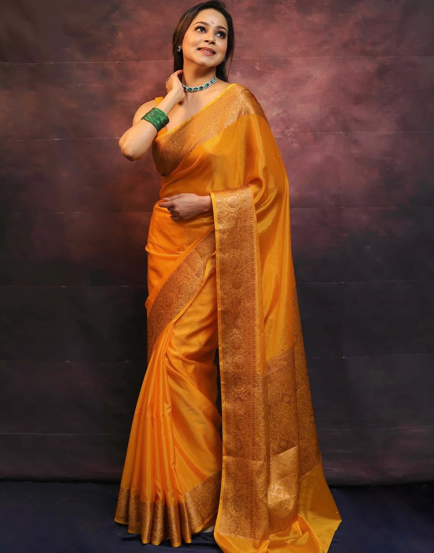 Yellow Banarasi Silk Woven Saree