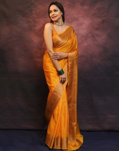 Yellow Banarasi Silk Woven Saree