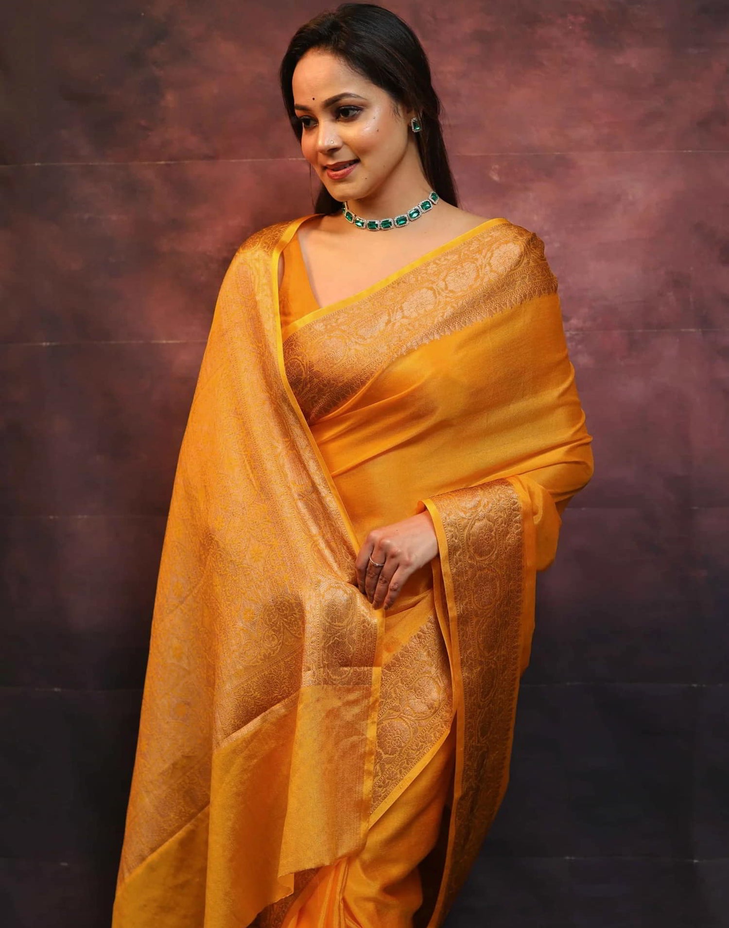 Yellow Banarasi Silk Woven Saree