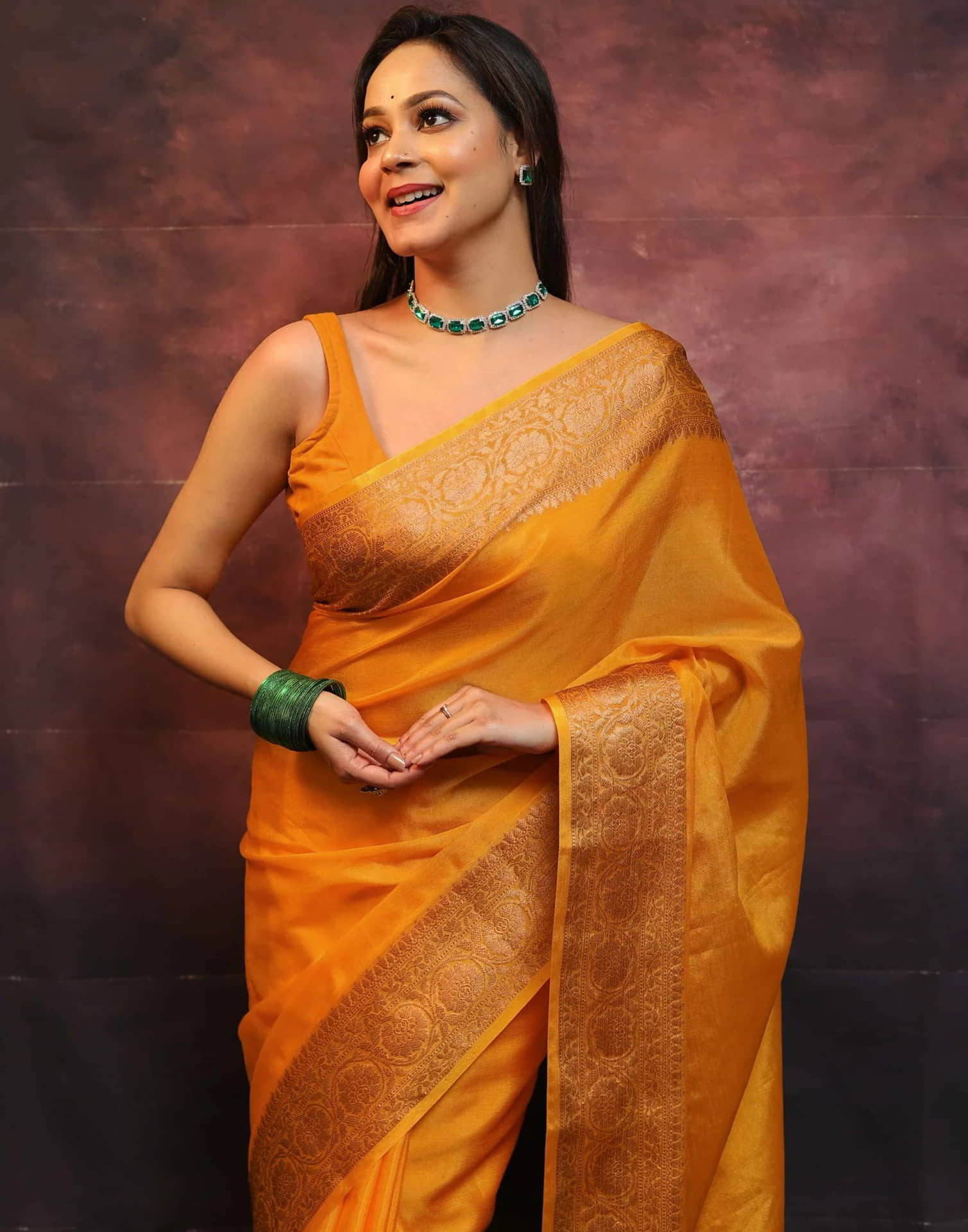 Yellow Banarasi Silk Woven Saree