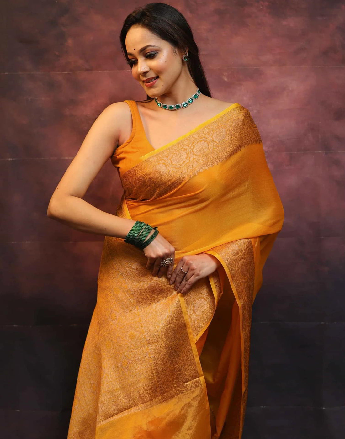 Yellow Banarasi Silk Woven Saree