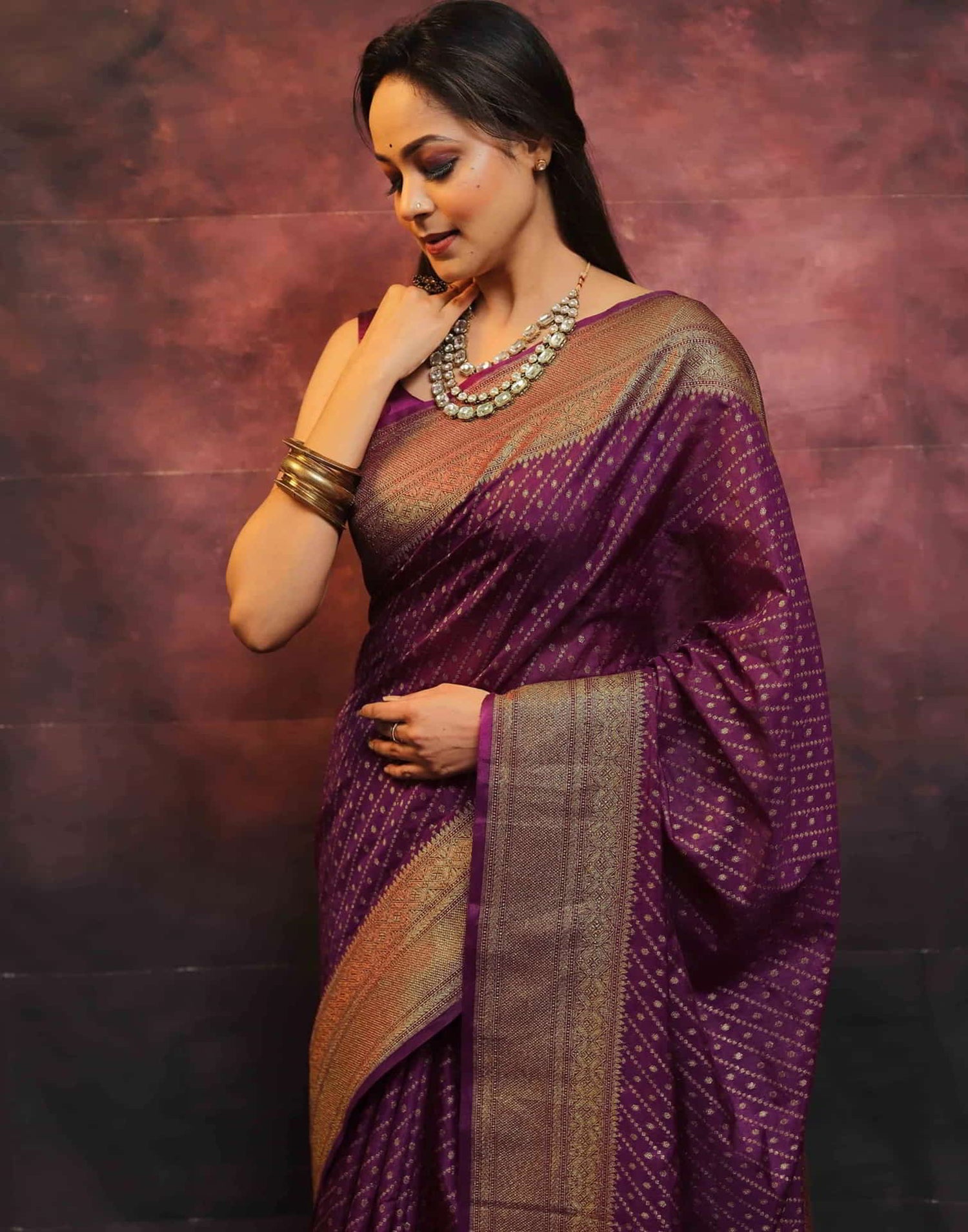 Magenta Banarasi Silk Woven Saree